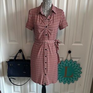MSK Red and White Notched Collar Shirt Dress
